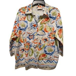 Alfred Dunner Woman Floral Print Button Down Shirt Size 18W Multicolor Cotton‎